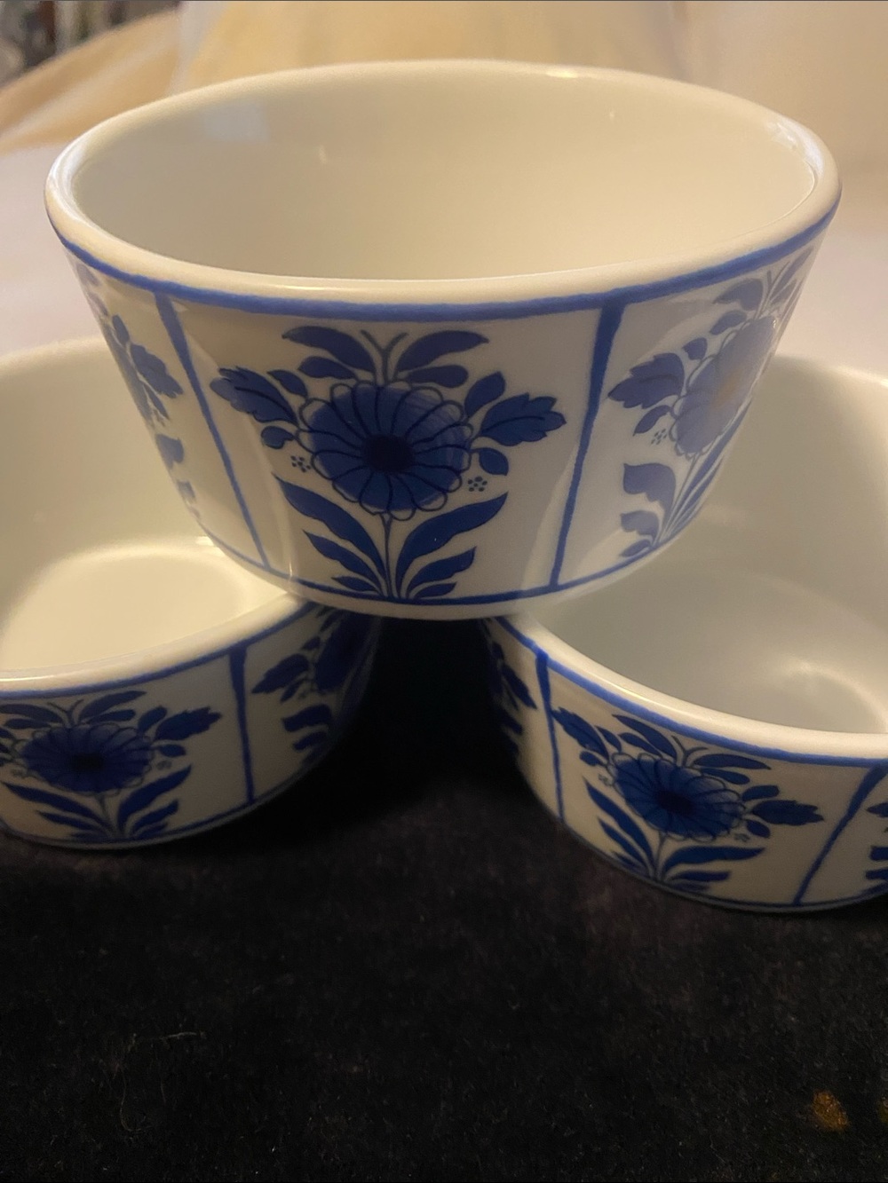 Vista Alegre White and Blue Floral Ceramic Bowls - Set of 3